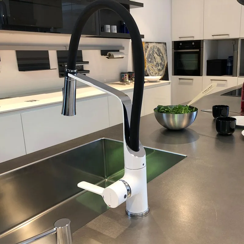 Смеситель для кухни Clever Chef 99733 белый, с гибким изливом Sancos — официальный сайт