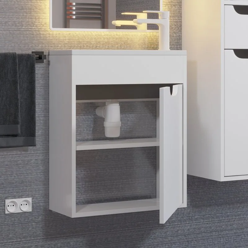 Тумба под раковину без столешницы Uperwood Modul 50 подвесная, 1 дверца, матовая белая, графит Sancos — официальный сайт