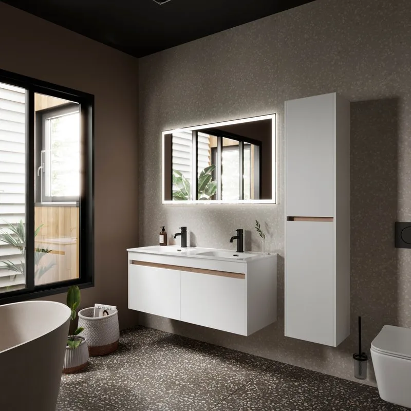 Тумба с раковиной Sancos Smart двойная 120 см, белый глянец Sancos — официальный сайт