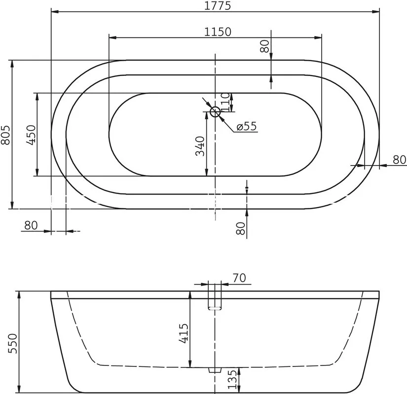 Акриловая ванна BelBagno BB12-1775 180x80 см, отдельностоящая, белая, овальная Sancos — официальный сайт