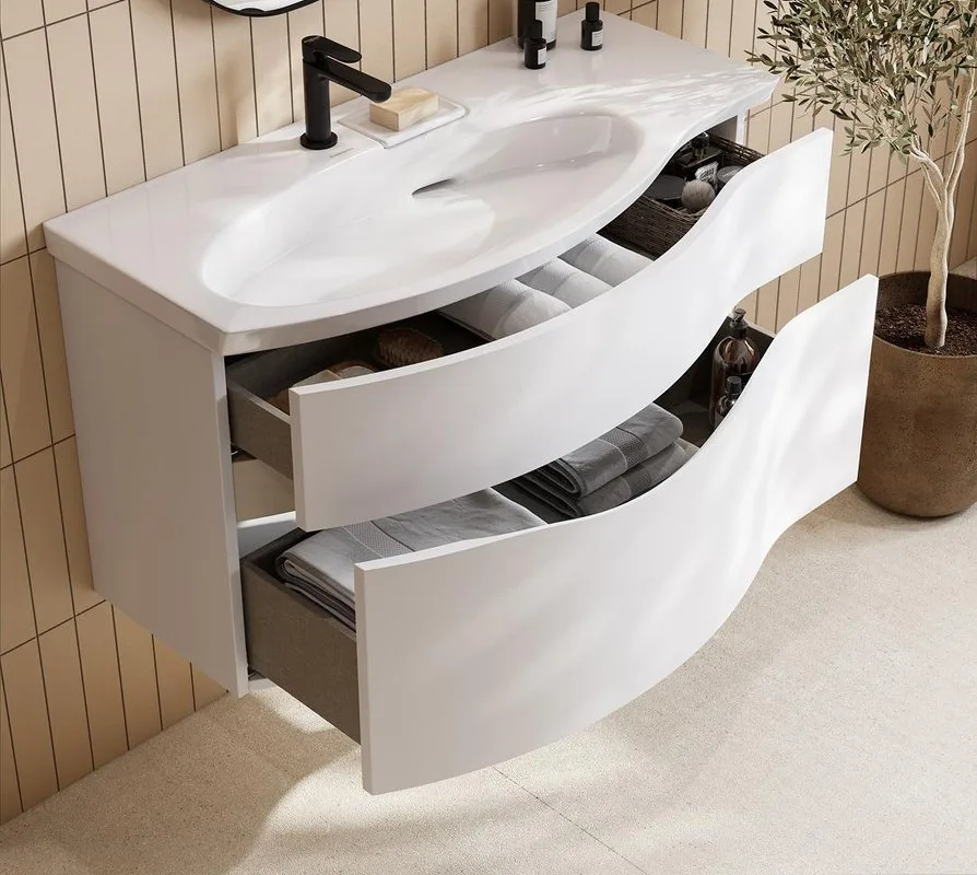 Тумба под раковину без столешницы KERAMA MARAZZI Riva 100, левая подвесная, белая матовая Sancos — официальный сайт