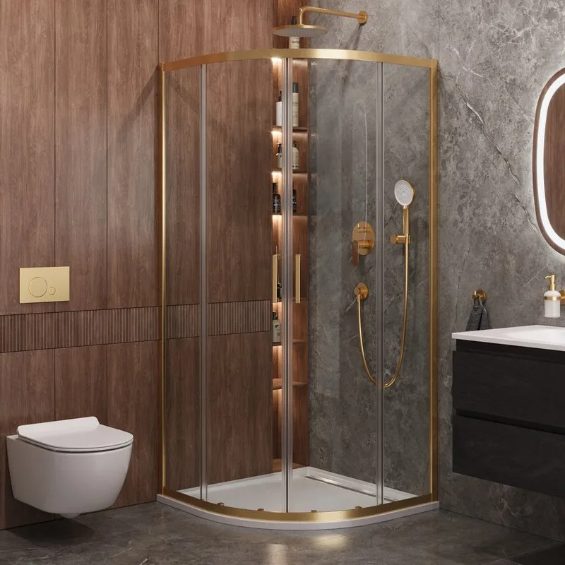 Душевой уголок Cezares Molveno R 2 90 C BORO IV 90х90 см, профиль брашированное золото, стекло прозр Sancos — официальный сайт