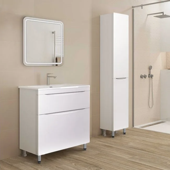 Шкаф-пенал для ванной Style Line Бергамо Люкс Plus 30 с бельевой корзиной, антискрейтч белый