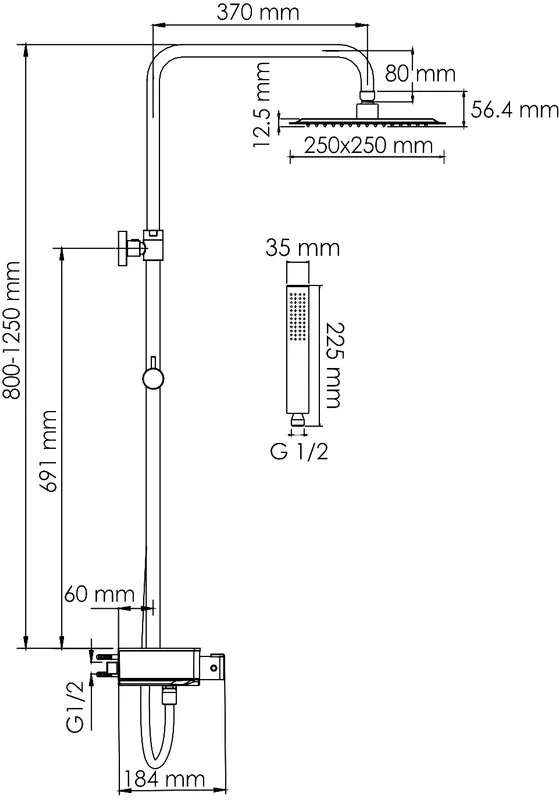 Душевая стойка Wasserkraft Abens 2000 A114.255.218.CB Thermo, с термостатом, черная Sancos — официальный сайт