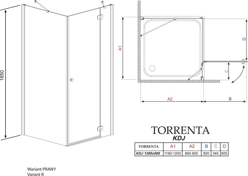 Душевой уголок Radaway Torrenta KDJ 120x90 прозрачное стекло R Sancos — официальный сайт