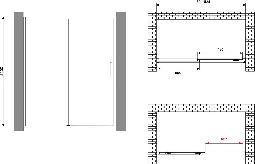 Душевая дверь в нишу Abber Komfort AG93150B 150 см, профиль черный, стекло прозрачное Sancos — официальный сайт