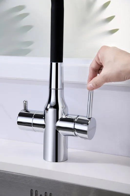 Смеситель для кухни Paulmark Salix 213419-CR, хром, черный, с гибким изливом Sancos — официальный сайт