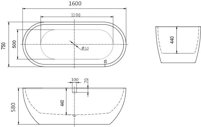 Акриловая ванна Art&Max AM-218-1600-750 160x75 см, отдельностоящая, белая, овальная, с каркасом Sancos — официальный сайт