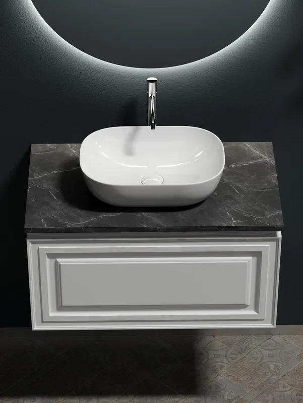 Тумба с раковиной Sancos Very 80 см, bianco, столешница черный мрамор, раковина CN6009 Sancos — официальный сайт