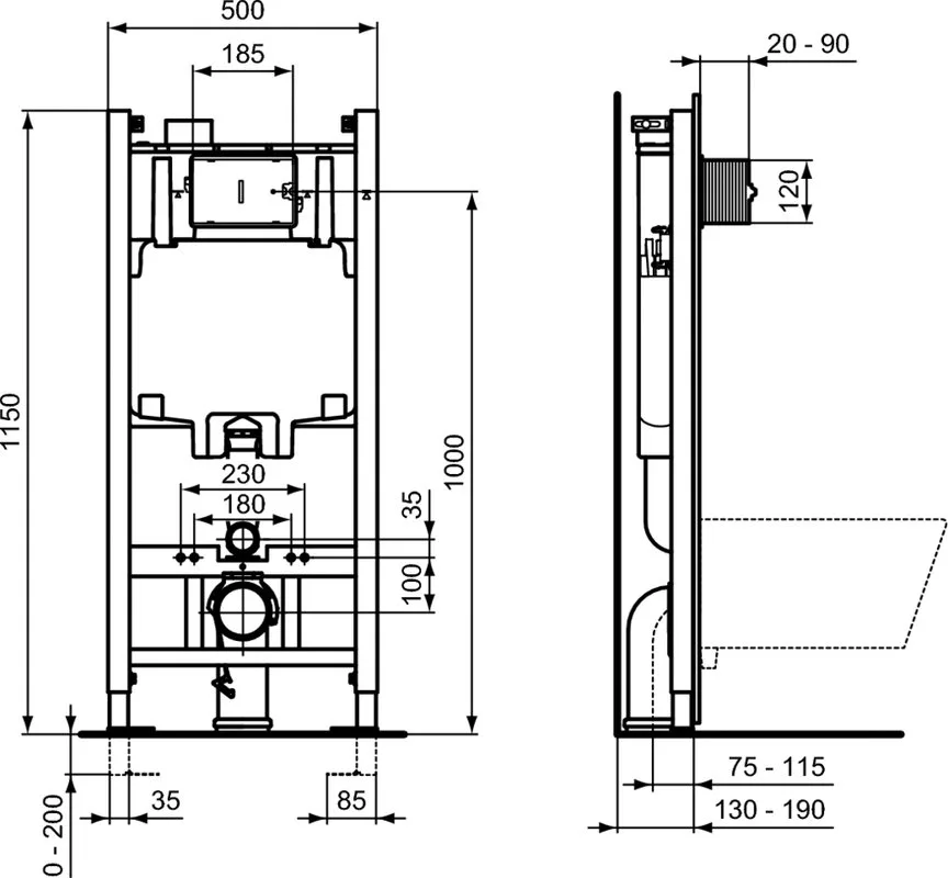 Система инсталляции для унитазов Ideal Standard ProSys Eco Frame 2.0 R0464AA, с кнопкой смыва хром Sancos — официальный сайт