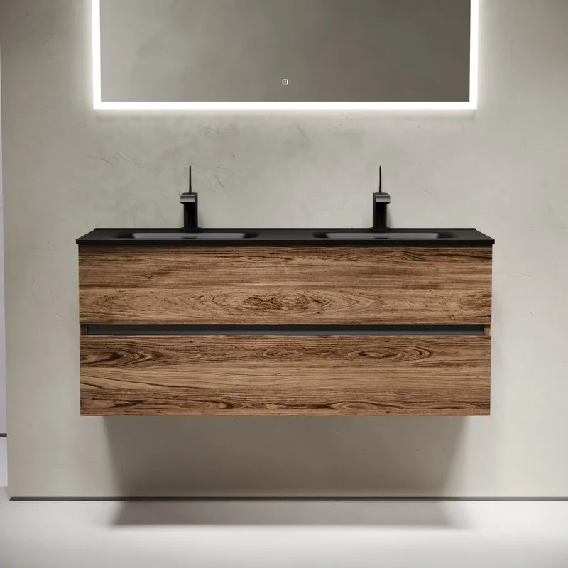 Тумба с раковиной Sancos Urban 120 двойная черная раковина CN7004MB, дуб чарльстон Sancos — официальный сайт