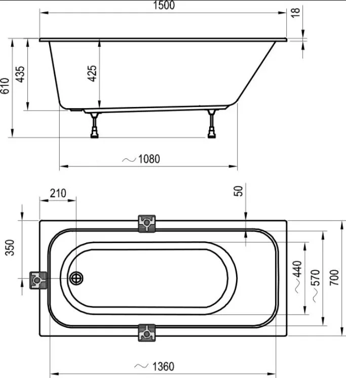 Акриловая ванна Ravak Chrome Slim C721300000 без опоры 150x70 см, встраиваемая, белая Sancos — официальный сайт