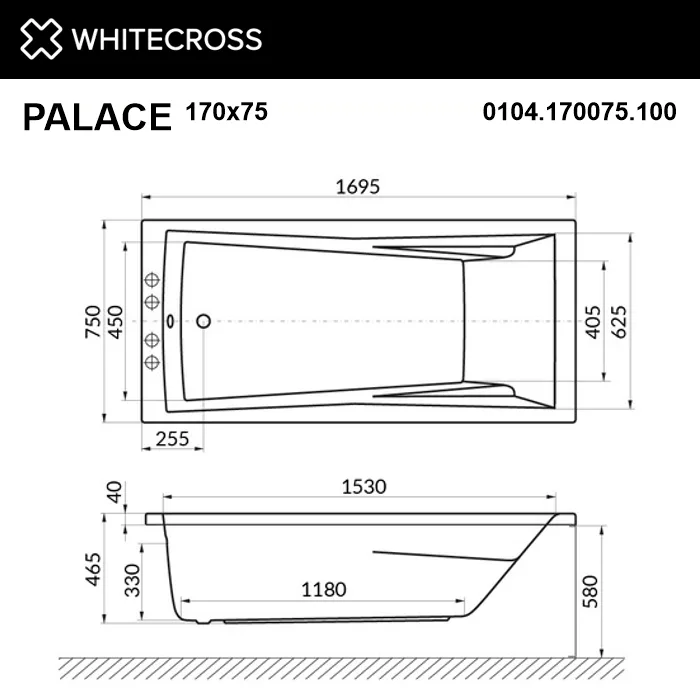 Акриловая ванна WHITECROSS Palace 170x75 см, пристенная, белая Sancos — официальный сайт
