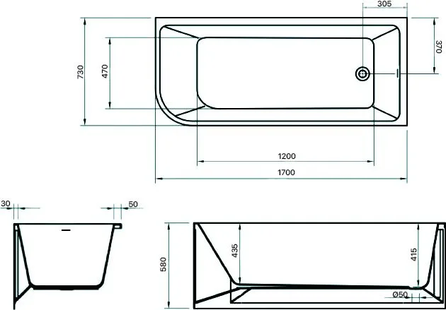 Акриловая ванна BelBagno BB712-1700-730-R 170x75 см, правая, пристенная, белая, асимметричная Sancos — официальный сайт
