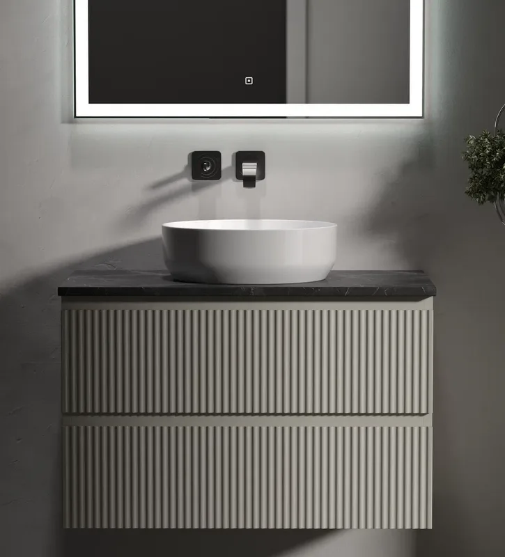 Тумба с раковиной Sancos Snob R 80 см, beige soft, столешница черный мрамор, раковина CN6022 Sancos — официальный сайт