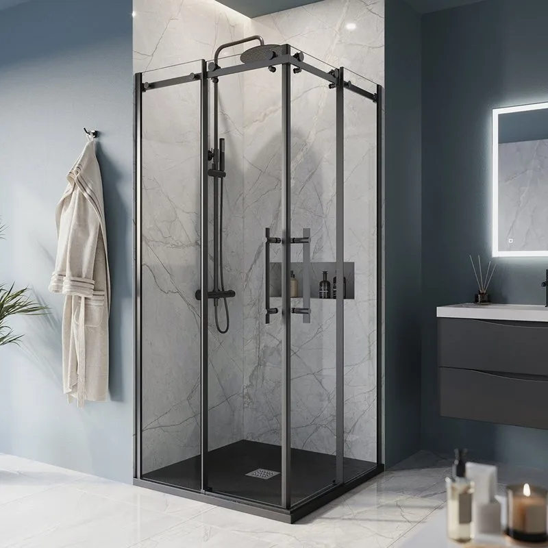 Душевой уголок BelBagno Marino -A-2-100-C-NERO профиль черный матовый Sancos — официальный сайт
