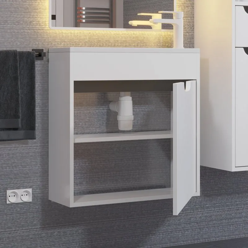 Тумба под раковину без столешницы Uperwood Modul 60 подвесная, 1 дверца, матовая белая, графит Sancos — официальный сайт
