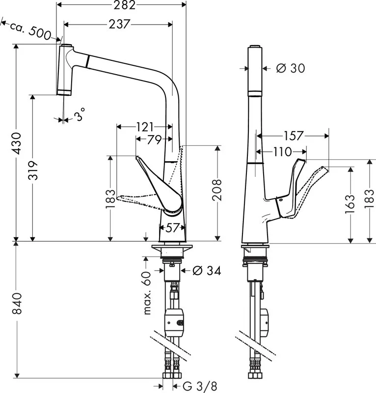 Смеситель для кухни Hansgrohe Metris M71 14780800 сталь Sancos — официальный сайт