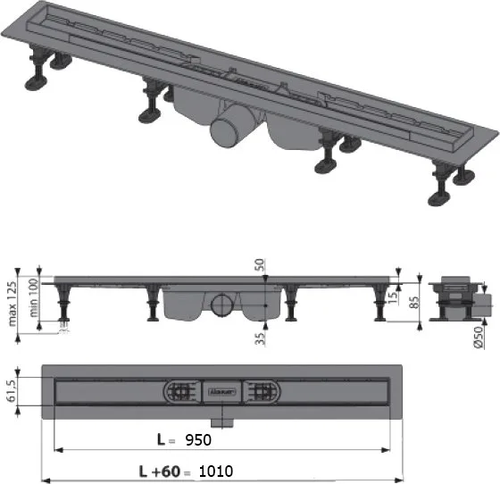 Душевой трап (лоток) AlcaPlast Optima APZ12-950 с опорами Sancos — официальный сайт