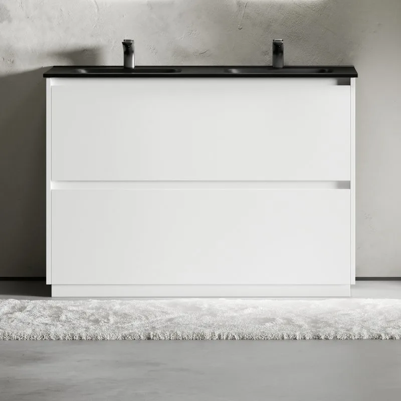 Тумба с раковиной Sancos Libra Floor 120 двойная черная раковина CN7004MB, белый глянец Sancos — официальный сайт
