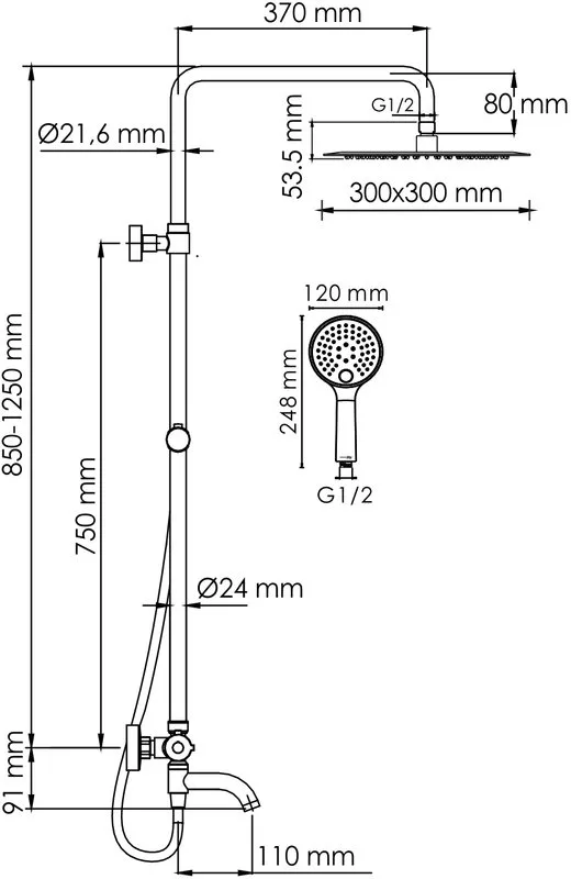 Душевая стойка Wasserkraft Sauer A188.261.207.PG Thermo, с термостатом, золото Sancos — официальный сайт
