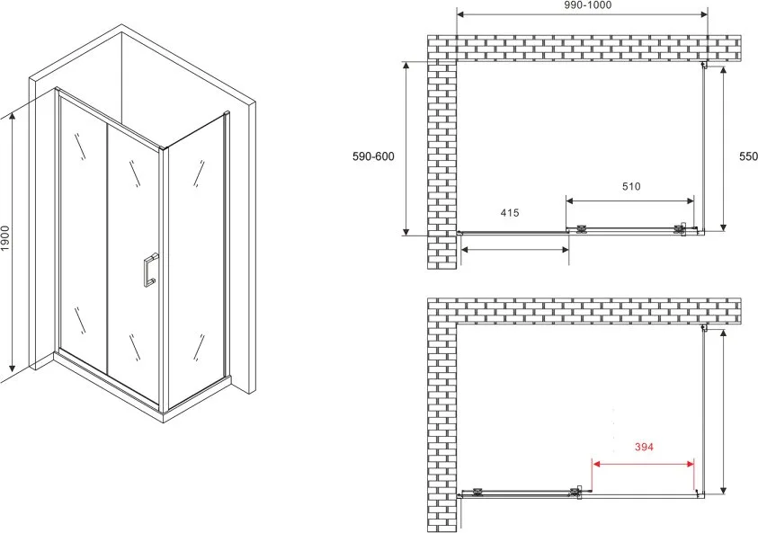 Душевой уголок Abber Schwarzer Diamant AG301005-S605 100x60, профиль хром, стекло прозрачное Sancos — официальный сайт