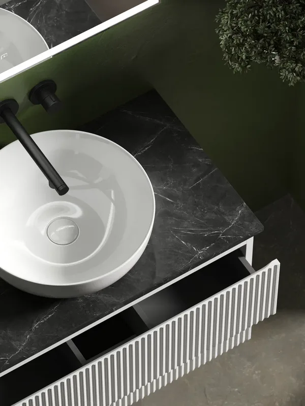 Тумба с раковиной Sancos Snob R 80 см, bianco, столешница черный мрамор, раковина CN5024 Sancos — официальный сайт