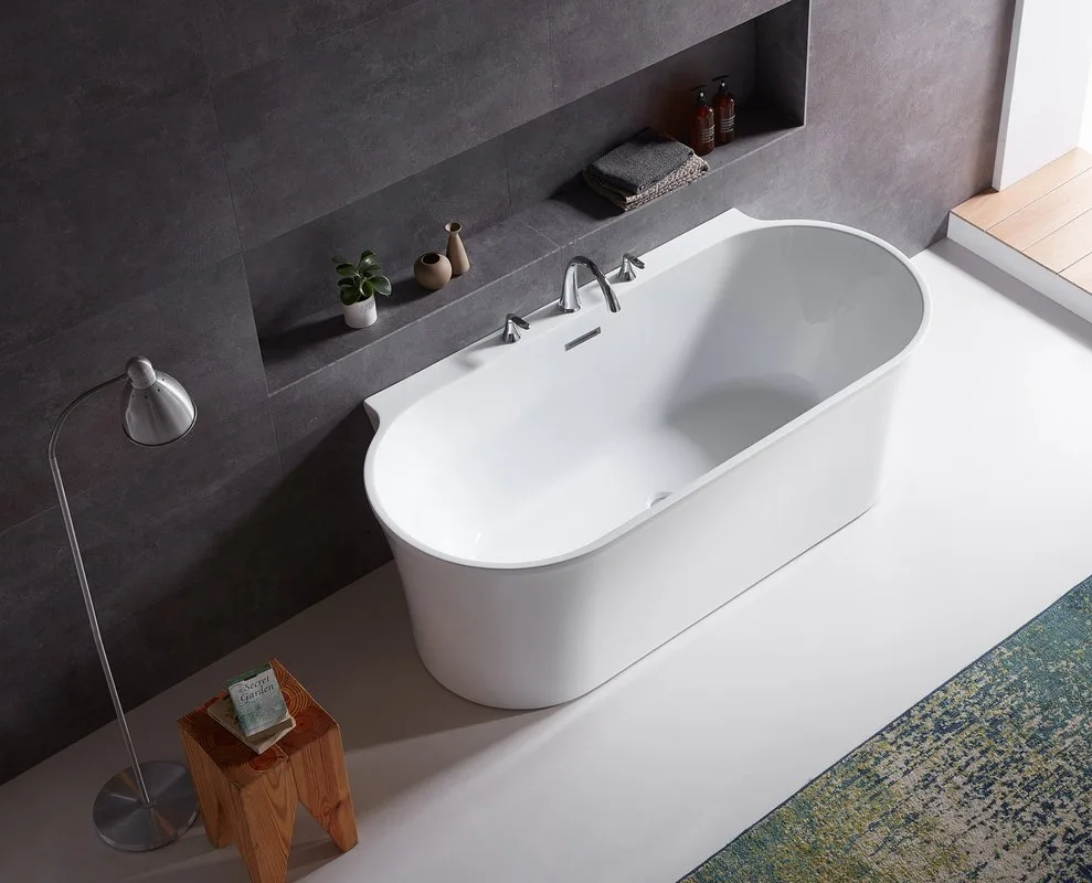 Акриловая ванна BelBagno BB409-1500-800 150x80 см, пристенная, белая, овальная, со сливом-переливом Sancos — официальный сайт