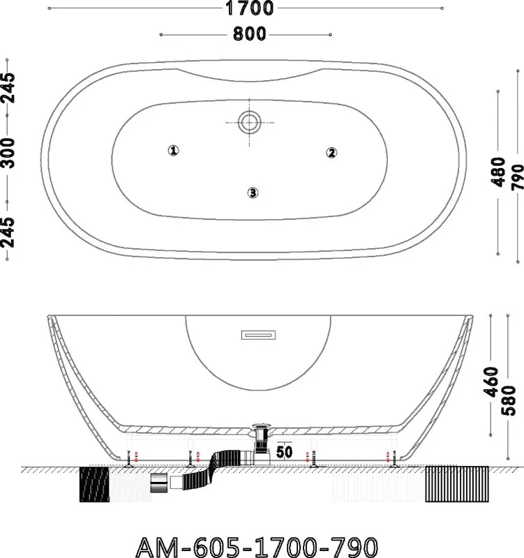 Акриловая ванна Art&Max AM-605-1700-790 170x80 см, отдельностоящая, белая, овальная, с каркасом Sancos — официальный сайт