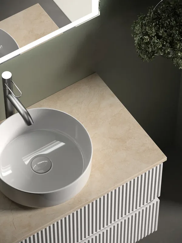 Тумба с раковиной Sancos Snob R 80 см, bianco, столешница бежевая, раковина CN5001 Sancos — официальный сайт