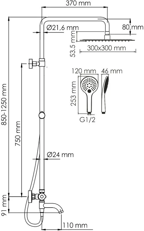 Душевая стойка Wasserkraft Mindel 8500 A188.163.155.WM Thermo, с термостатом, белая Sancos — официальный сайт