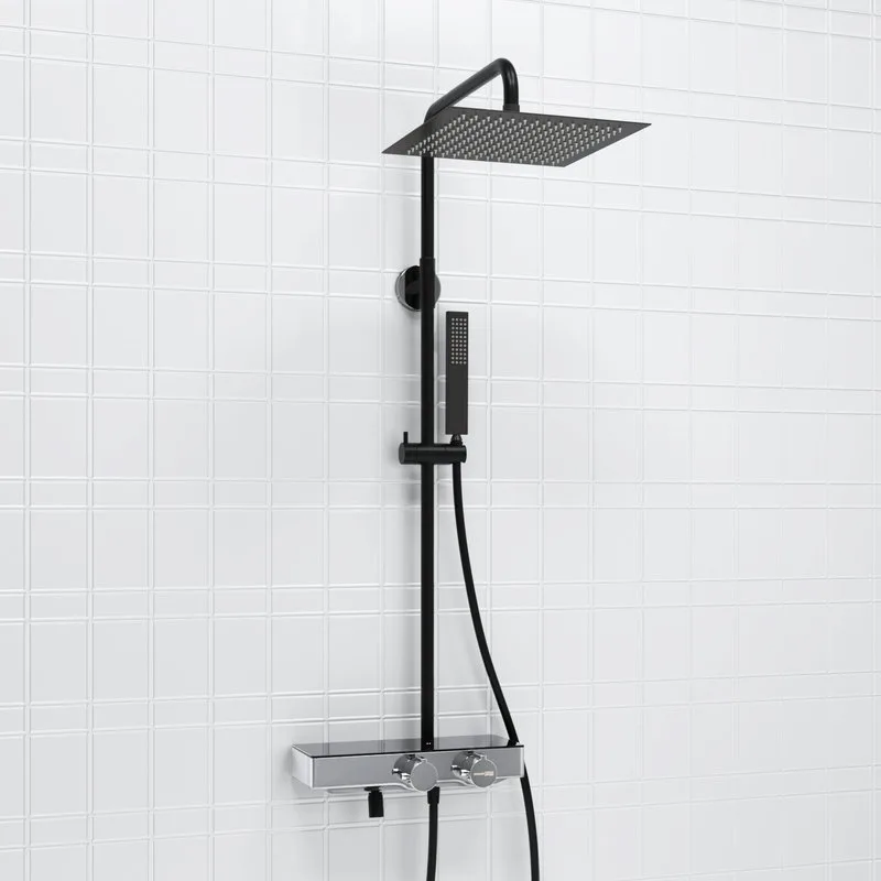 Душевая стойка Wasserkraft Abens 2000 A114.162.218.CB Thermo, с термостатом, черная Sancos — официальный сайт