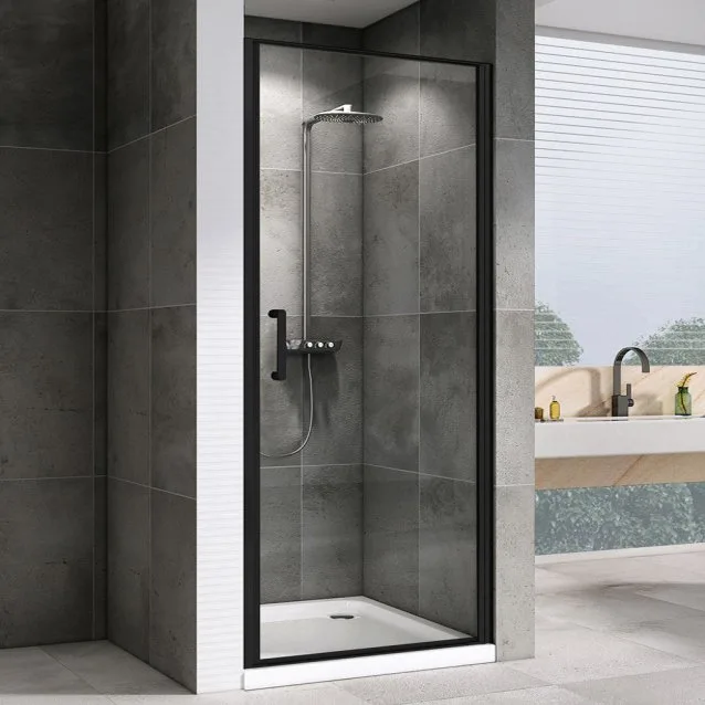 Душевая дверь в нишу Abber Sonnenstrand AG04100B 100 см, профиль черный, стекло прозрачное Sancos — официальный сайт