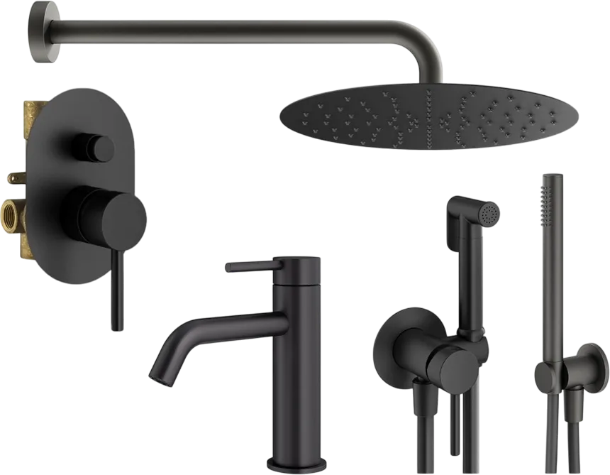 Комплект для ванной Plumberia Selection Ixo KITZXO15NO53 С ВНУТРЕННЕЙ ЧАСТЬЮ, черный матовый Sancos — официальный сайт