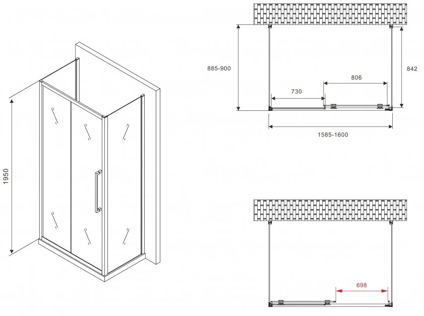 Душевой уголок Abber Schwarzer Diamant AG30160BH-S90B-S90B 160x90, профиль черный, стекло прозрачное Sancos — официальный сайт