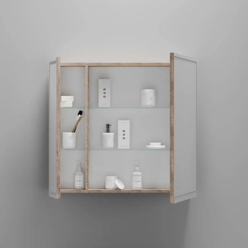 Зеркало-шкаф Sancos Mirror 80 с подсветкой, дуб галифакс натуральный Sancos — официальный сайт