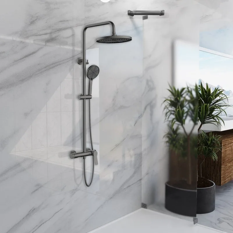 Душевая стойка Vincea Arco VSFS-4AR1GM, с изливом, вороненая сталь Sancos — официальный сайт