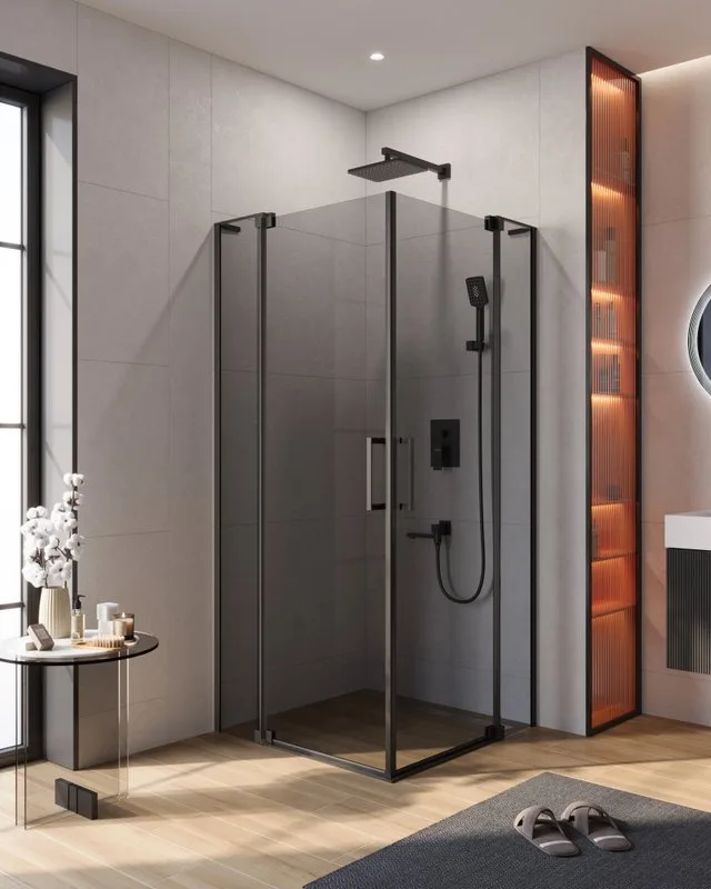 Душевой уголок Cezares Slider A 2 80/90 Grigio Nero профиль черный, стекло серое Sancos — официальный сайт