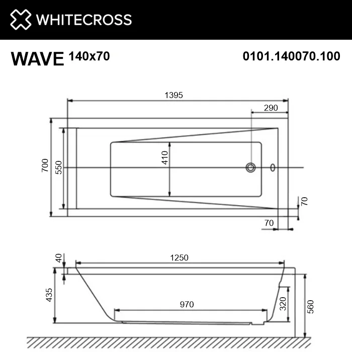 Акриловая ванна WHITECROSS Wave 140x70 см, пристенная, белая Sancos — официальный сайт