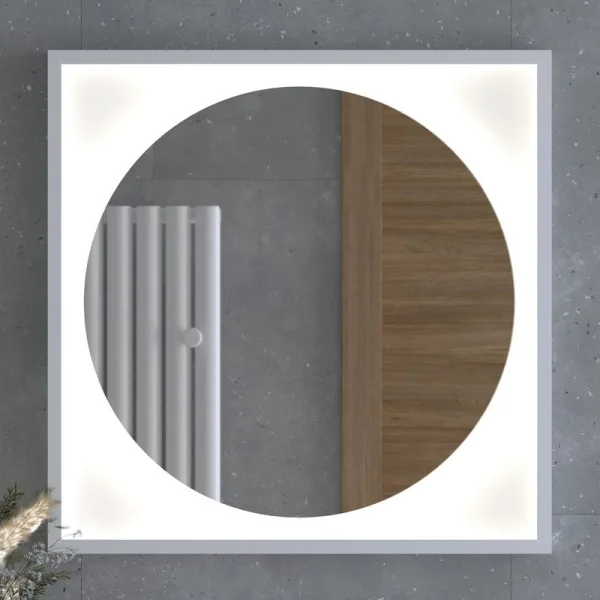 Зеркало Defesto Eclipse DF2227 70х70 белая рама, с LED-подсветкой