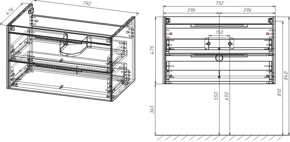 Тумба под раковину без столешницы Vincea Chiara 2D 80, подвесная, 2 ящика, темный дуб Sancos — официальный сайт