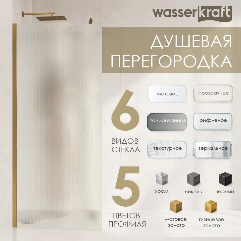 Душевая перегородка Wasserkraft Rur 30W 90 см, профиль хром, стекло прозрачное Sancos — официальный сайт