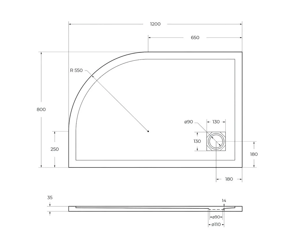 Поддон для душа BelBagno Uno TRAY-MR-UNO-RH-120/80-550-35-W-L-BO 120х80, белый, с сифоном Sancos — официальный сайт
