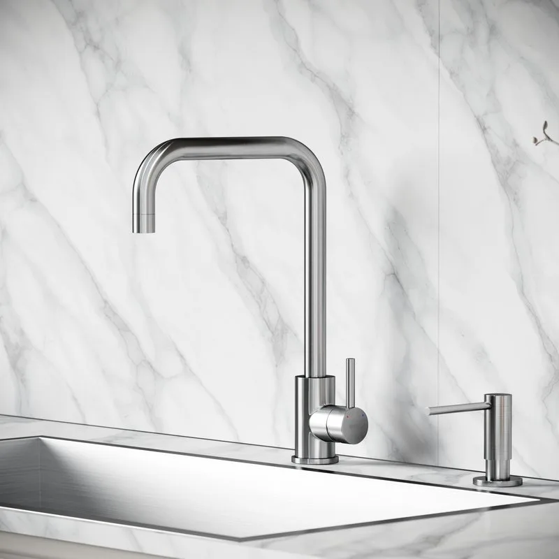 Смеситель для кухни Sancos Stainless, с поворотным Г изливом, нержавеющая сталь, SC12002SS Sancos — официальный сайт