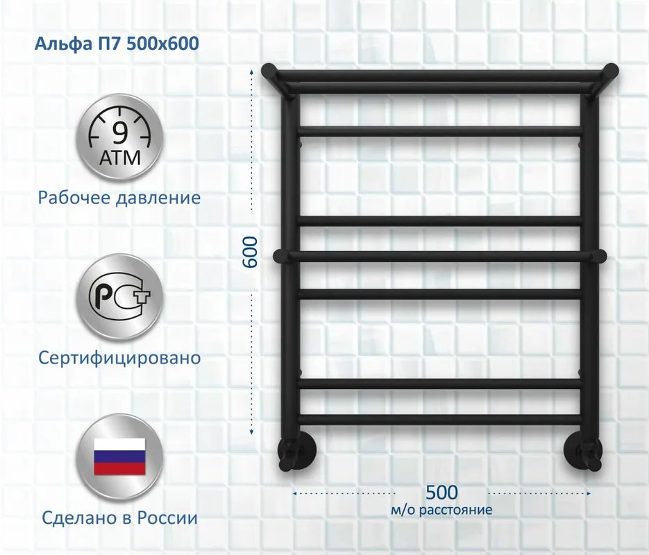Полотенцесушитель водяной AQUATEK Альфа П7 50x60 черный муар Sancos — официальный сайт