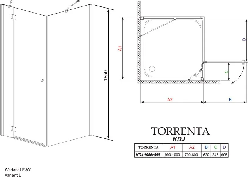 Душевой уголок Radaway Torrenta KDJ 100x80 прозрачное стекло L Sancos — официальный сайт
