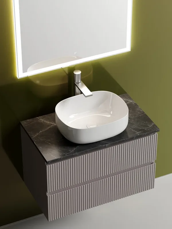 Тумба с раковиной Sancos Snob T 80 см, doha soft, столешница черный мрамор, раковина CN6018 Sancos — официальный сайт