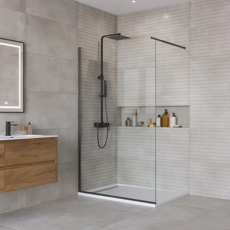 Душевая перегородка BelBagno Kraft 120 см, профиль матовый черный, стекло прозрачное Sancos — официальный сайт