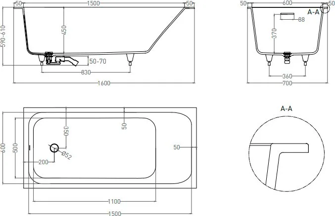 Ванна из искусственного камня Salini Orlanda Kit S-Sense 160x70 см, встраиваемая, белая, на ножках,  Sancos — официальный сайт