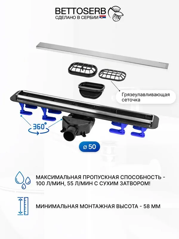 Душевой трап (лоток) BETTOSERB 650 хром Sancos — официальный сайт